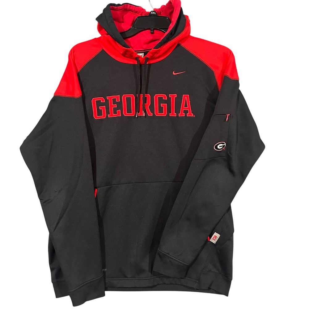 Nike Team Georgia Bulldogs Fit Therma Hoodie Mens Medium Black Red Sweatshirt